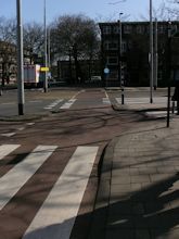 Cycle path at crossroads in Rotterdam